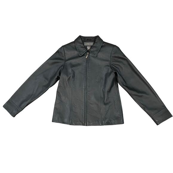 Copper Key Leather Jacket Long Sleeve Full-Zip Black Girls US Size L Large - Picture 2 of 12